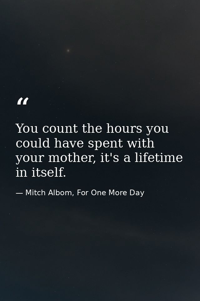 You count the hours you could have spent with your mother, it's a lifetime in itself. — Mitch Albom, For One More Day