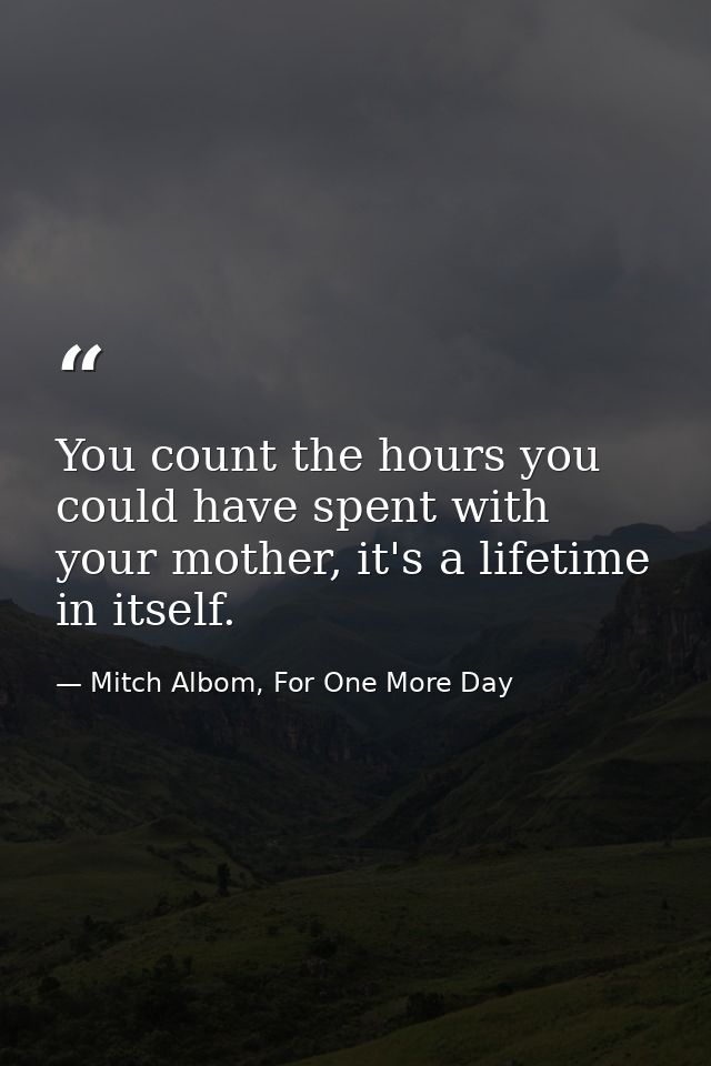 You count the hours you could have spent with your mother, it's a lifetime in itself. — Mitch Albom, For One More Day