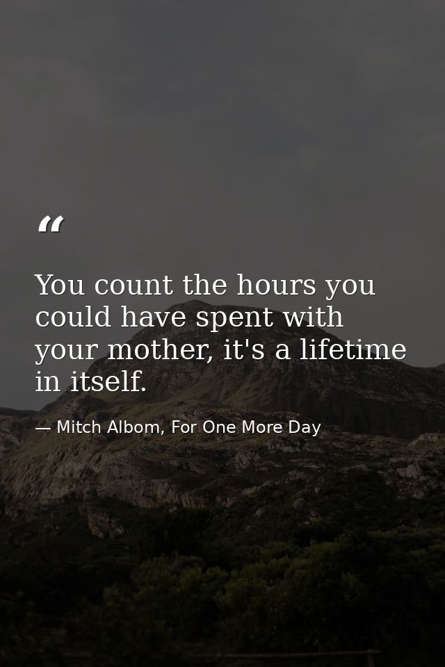 You count the hours you could have spent with your mother, it's a lifetime in itself. — Mitch Albom, For One More Day
