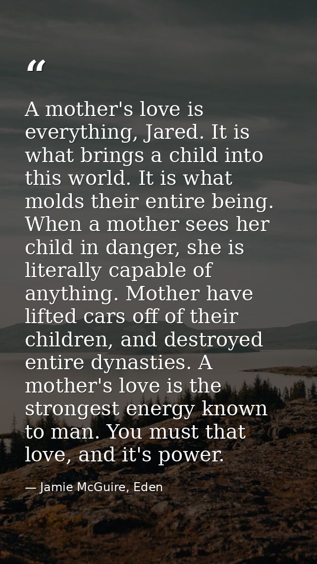 A mother's love is everything, Jared. It is what brings a child into this world. It is what molds their entire being. Wh — Jamie McGuire, Eden
