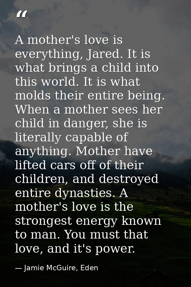 A mother's love is everything, Jared. It is what brings a child into this world. It is what molds their entire being. Wh — Jamie McGuire, Eden