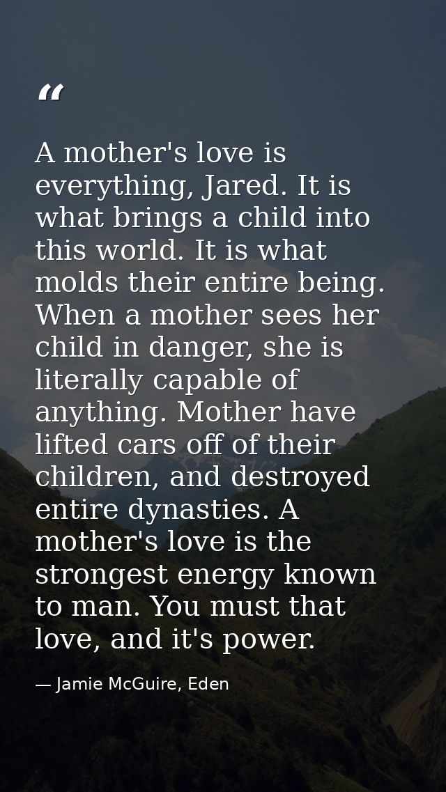 A mother's love is everything, Jared. It is what brings a child into this world. It is what molds their entire being. Wh — Jamie McGuire, Eden