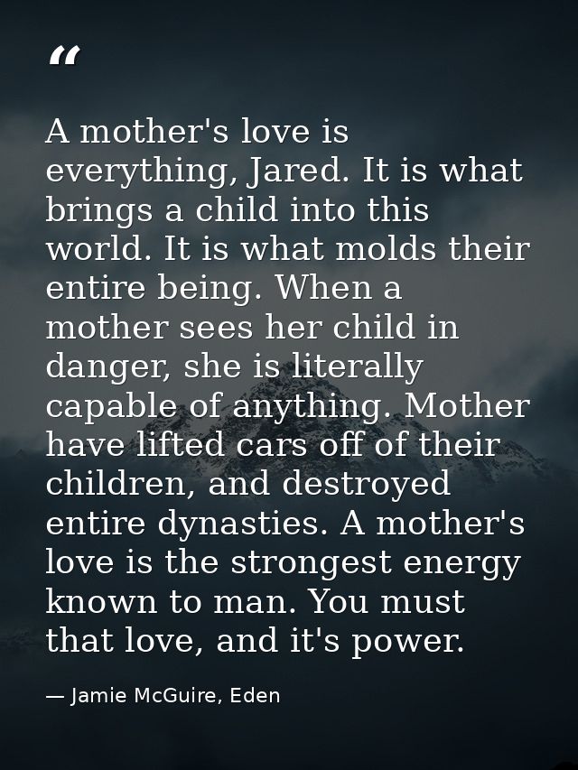 A mother's love is everything, Jared. It is what brings a child into this world. It is what molds their entire being. Wh — Jamie McGuire, Eden
