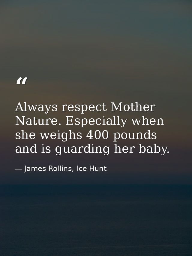 Always respect Mother Nature. Especially when she weighs 400 pounds and is guarding her baby. — James Rollins, Ice Hunt