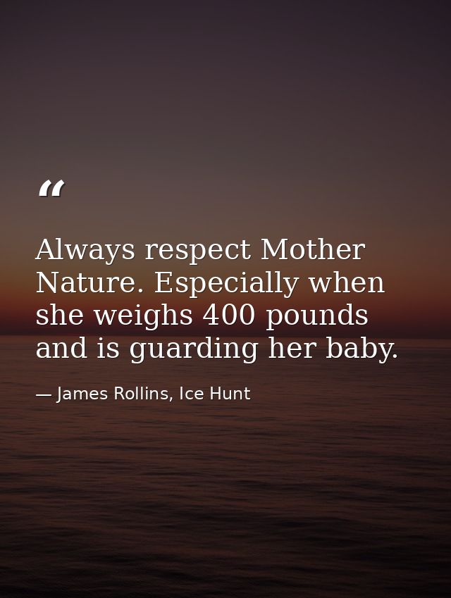 Always respect Mother Nature. Especially when she weighs 400 pounds and is guarding her baby. — James Rollins, Ice Hunt