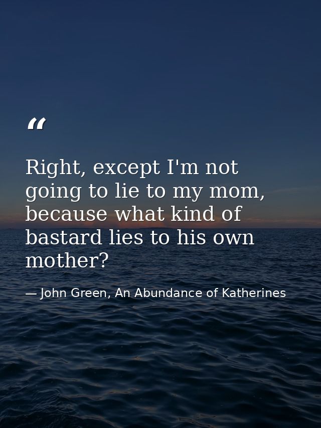 Right, except I'm not going to lie to my mom, because what kind of bastard lies to his own mother? — John Green, An Abundance of Katherines