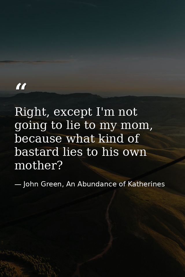 Right, except I'm not going to lie to my mom, because what kind of bastard lies to his own mother? — John Green, An Abundance of Katherines