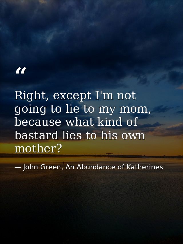 Right, except I'm not going to lie to my mom, because what kind of bastard lies to his own mother? — John Green, An Abundance of Katherines