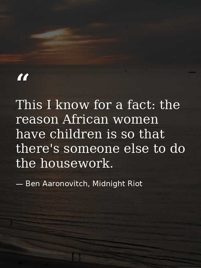 This I know for a fact: the reason African women have children is so that there's someone else to do the housework. — Ben Aaronovitch, Midnight Riot