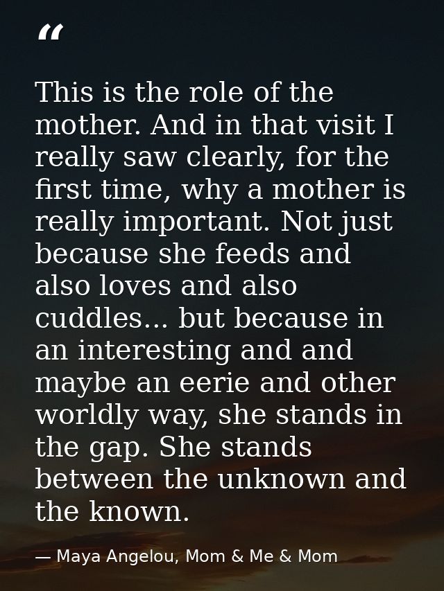 This is the role of the mother. And in that visit I really saw clearly, for the first time, why a mother is really impor — Maya Angelou, Mom & Me & Mom