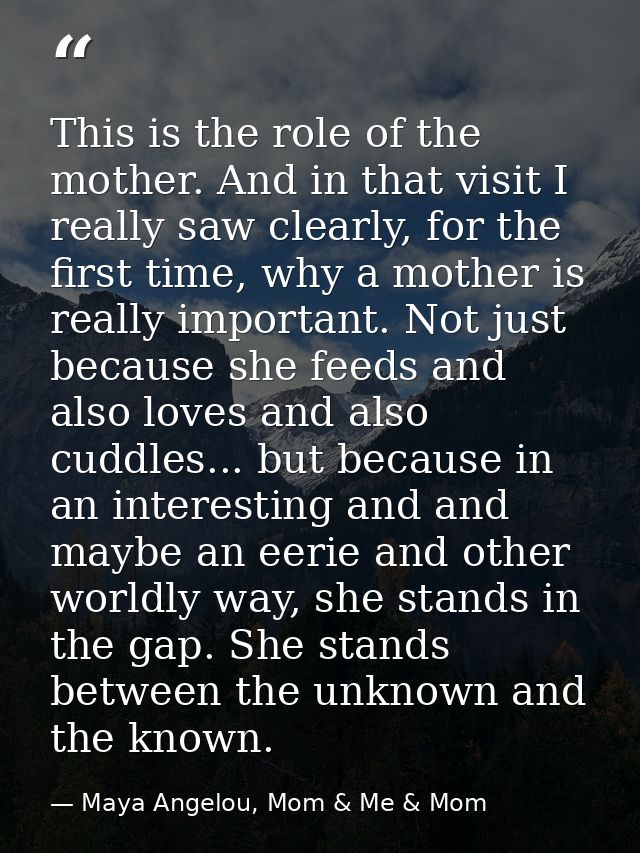 This is the role of the mother. And in that visit I really saw clearly, for the first time, why a mother is really impor — Maya Angelou, Mom & Me & Mom