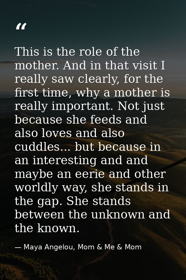 This is the role of the mother. And in that visit I really saw clearly, for the first time, why a mother is really impor — Maya Angelou, Mom & Me & Mom
