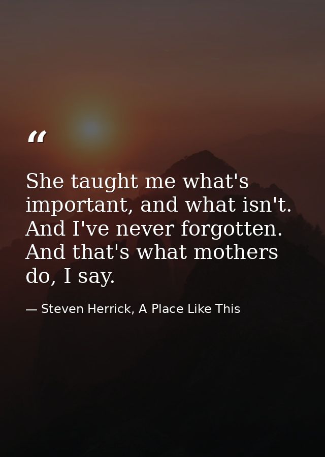 She taught me what's important, and what isn't. And I've never forgotten. And that's what mothers do, I say. — Steven Herrick, A Place Like This