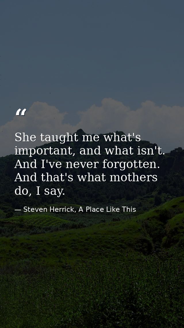 She taught me what's important, and what isn't. And I've never forgotten. And that's what mothers do, I say. — Steven Herrick, A Place Like This
