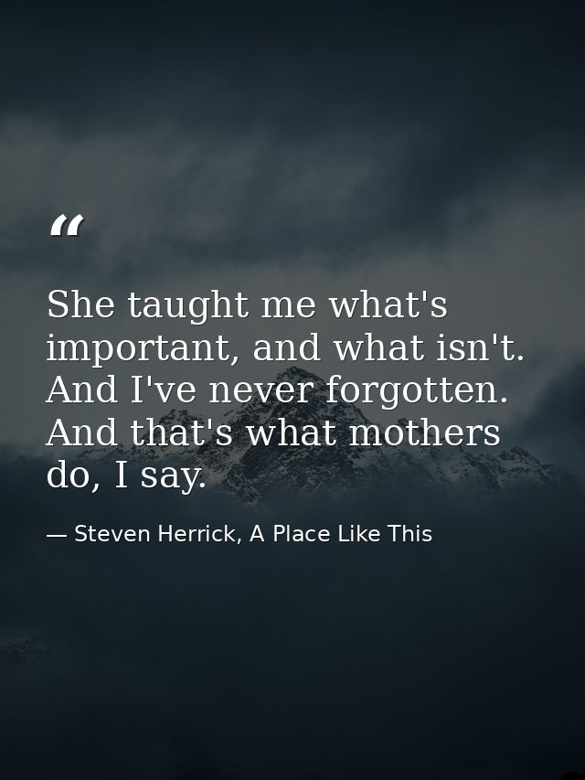 She taught me what's important, and what isn't. And I've never forgotten. And that's what mothers do, I say. — Steven Herrick, A Place Like This
