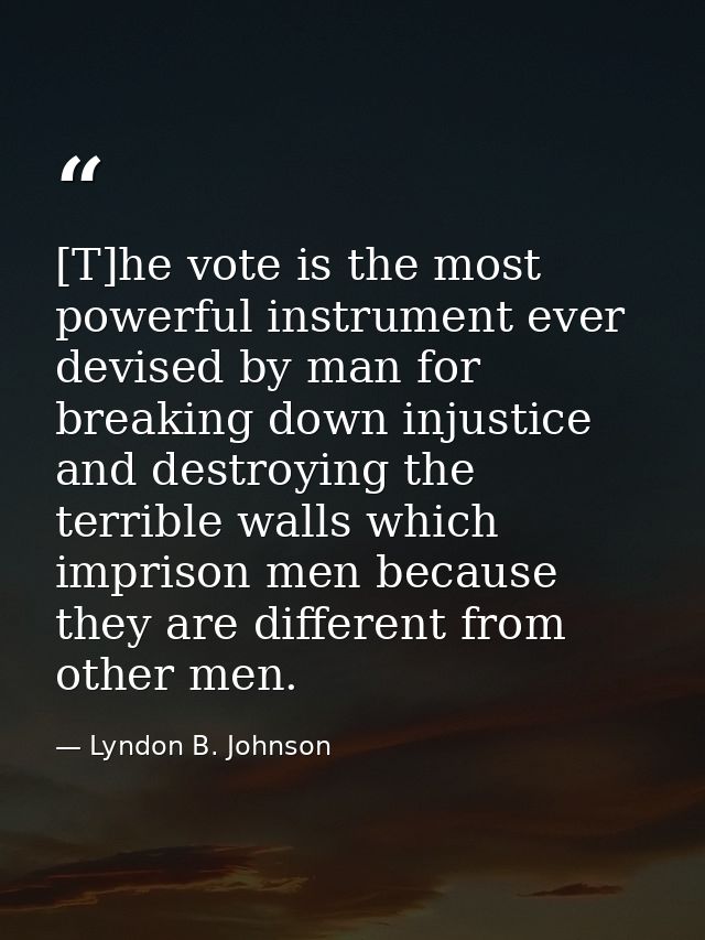 [T]he vote is the most powerful instrument ever devised by man for breaking down injustice and destroying the terrible w — Lyndon B. Johnson