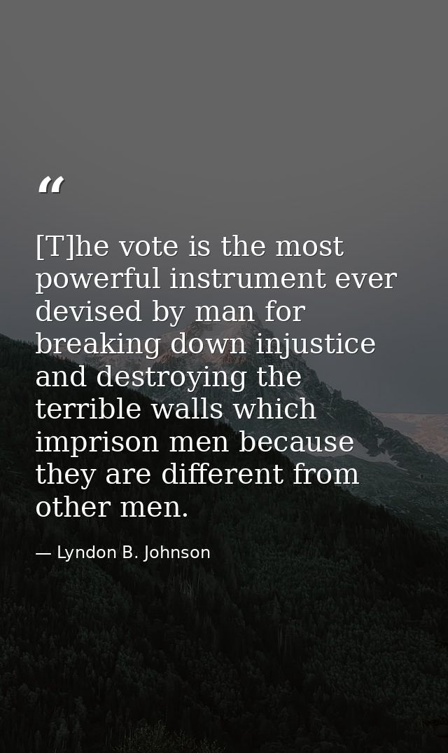 [T]he vote is the most powerful instrument ever devised by man for breaking down injustice and destroying the terrible w — Lyndon B. Johnson