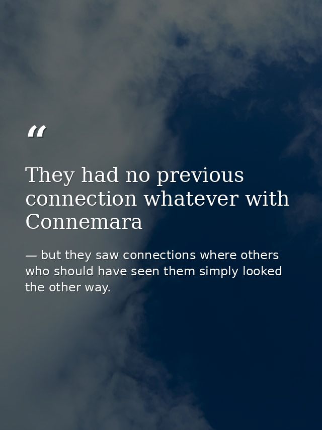 They had no previous connection whatever with Connemara — but they saw connections where others who should have seen them simply looked the other way.