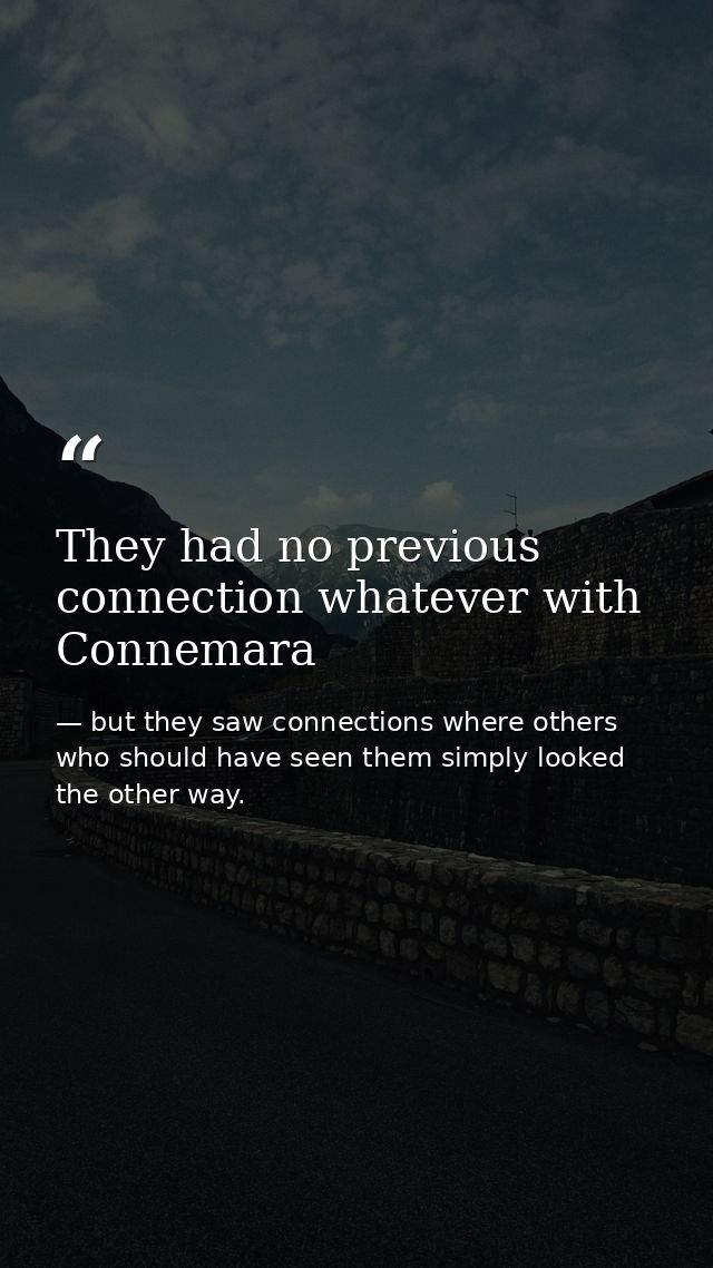 They had no previous connection whatever with Connemara — but they saw connections where others who should have seen them simply looked the other way.