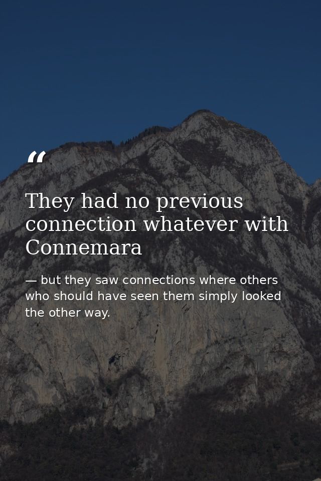 They had no previous connection whatever with Connemara — but they saw connections where others who should have seen them simply looked the other way.