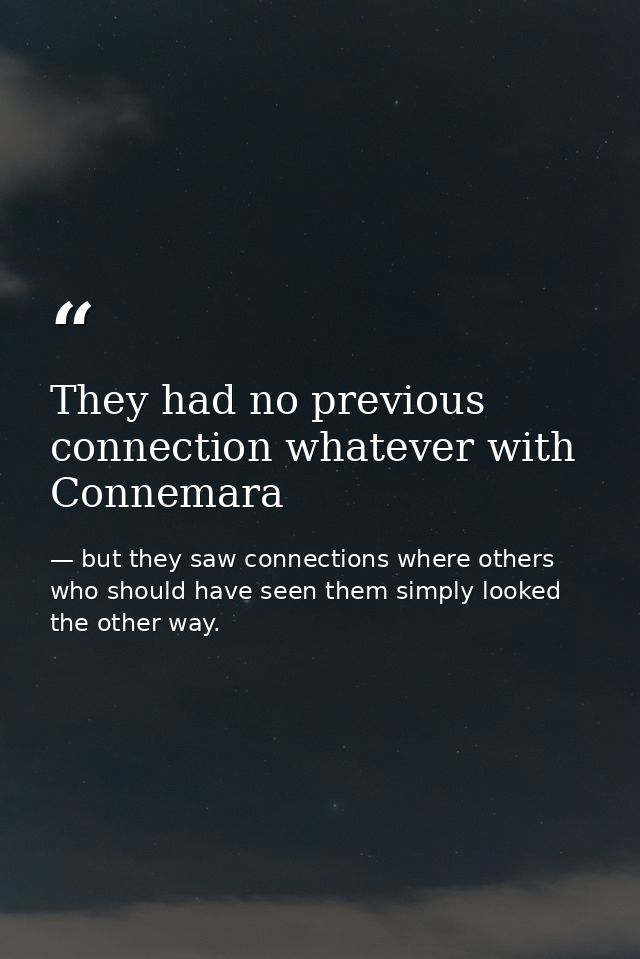 They had no previous connection whatever with Connemara — but they saw connections where others who should have seen them simply looked the other way.
