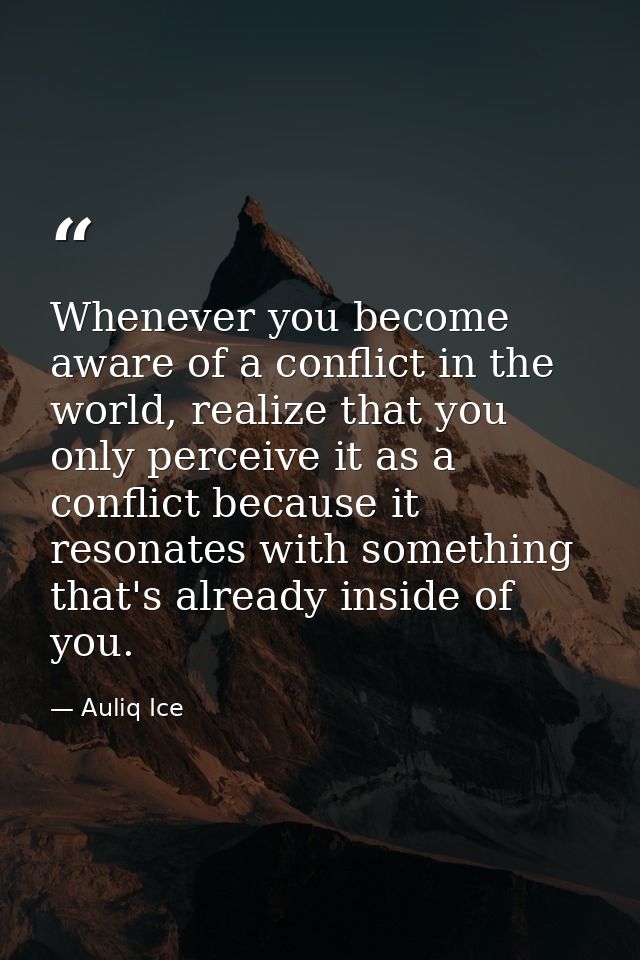 Whenever you become aware of a conflict in the world, realize that you only perceive it as a conflict because it resonat — Auliq Ice