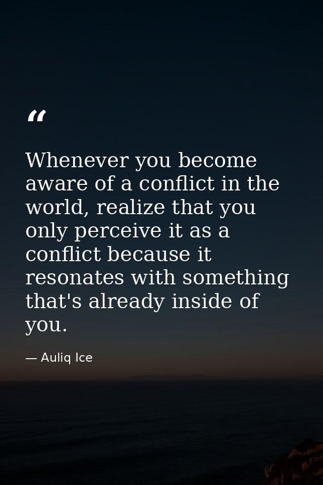 Whenever you become aware of a conflict in the world, realize that you only perceive it as a conflict because it resonat — Auliq Ice