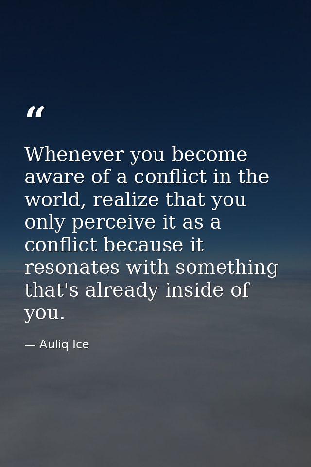 Whenever you become aware of a conflict in the world, realize that you only perceive it as a conflict because it resonat — Auliq Ice