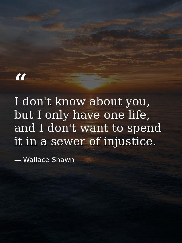 I don't know about you, but I only have one life, and I don't want to spend it in a sewer of injustice. — Wallace Shawn