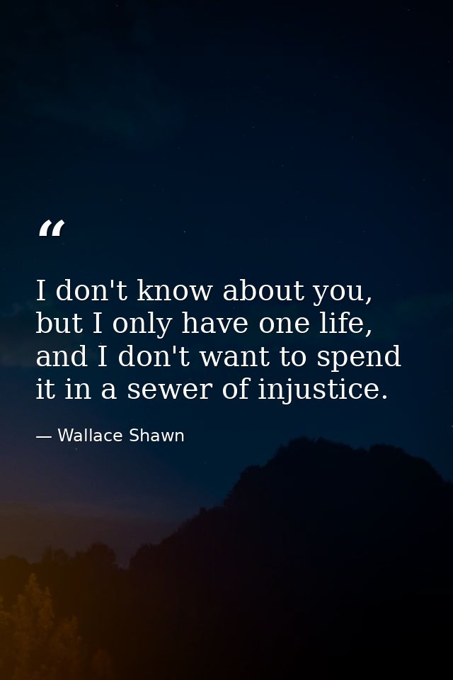 I don't know about you, but I only have one life, and I don't want to spend it in a sewer of injustice. — Wallace Shawn