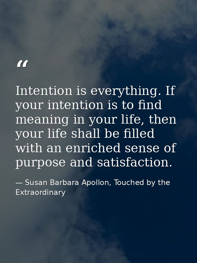 Intention is everything. If your intention is to find meaning in your life, then your life shall be filled with an enric — Susan Barbara Apollon, Touched by the Extraordinary