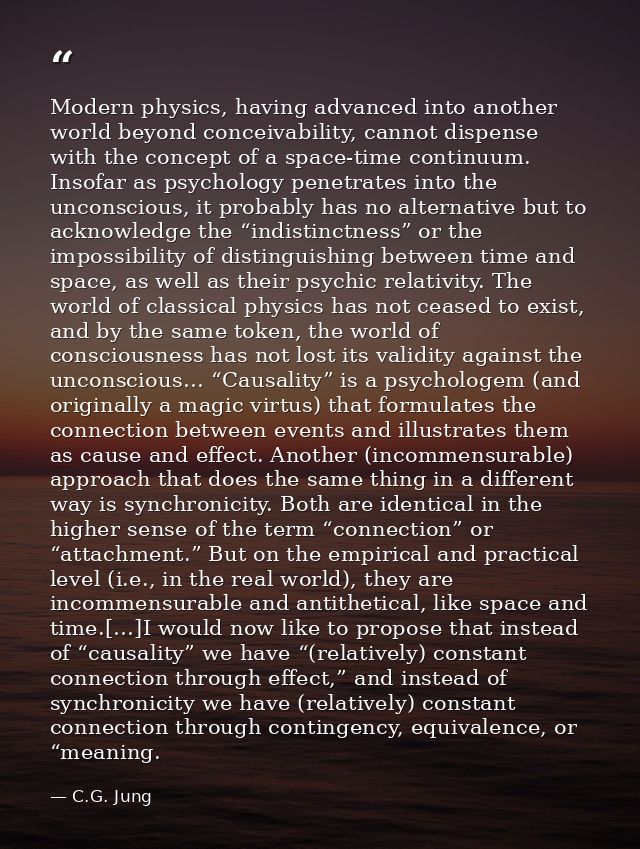 Modern physics, having advanced into another world beyond conceivability, cannot dispense with the concept of a space-ti — C.G. Jung