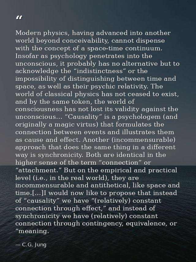 Modern physics, having advanced into another world beyond conceivability, cannot dispense with the concept of a space-ti — C.G. Jung
