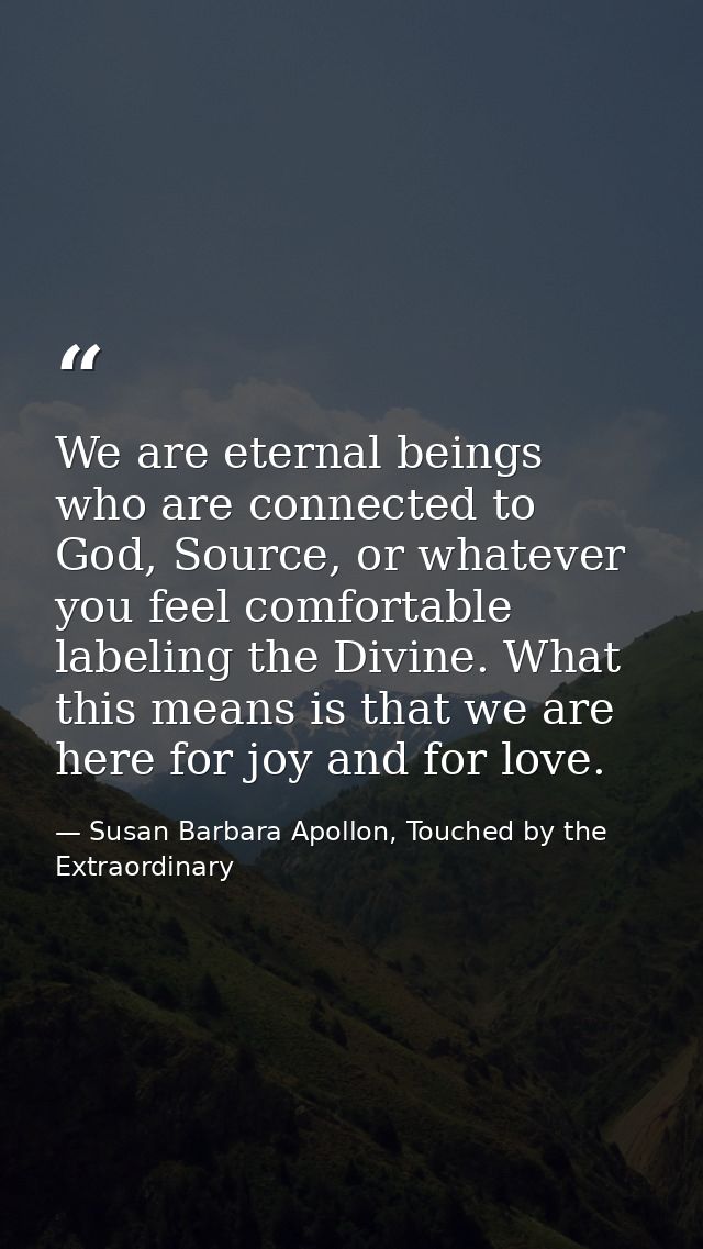 We are eternal beings who are connected to God, Source, or whatever you feel comfortable labeling the Divine. What this  — Susan Barbara Apollon, Touched by the Extraordinary