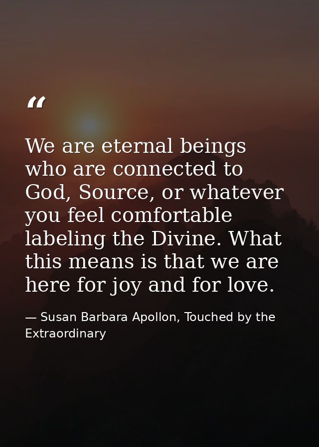 We are eternal beings who are connected to God, Source, or whatever you feel comfortable labeling the Divine. What this  — Susan Barbara Apollon, Touched by the Extraordinary