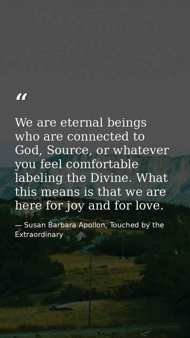 We are eternal beings who are connected to God, Source, or whatever you feel comfortable labeling the Divine. What this  — Susan Barbara Apollon, Touched by the Extraordinary