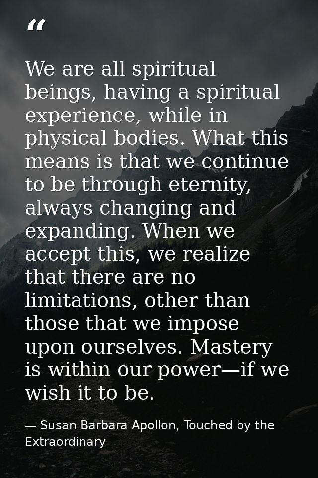 We are all spiritual beings, having a spiritual experience, while in physical bodies. What this means is that we continu — Susan Barbara Apollon, Touched by the Extraordinary