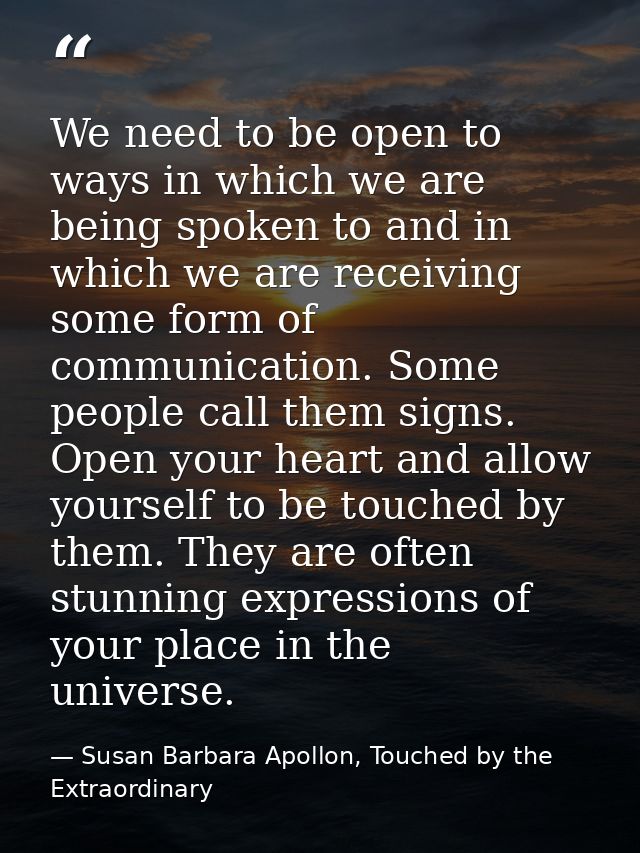 We need to be open to ways in which we are being spoken to and in which we are receiving some form of communication. Som — Susan Barbara Apollon, Touched by the Extraordinary
