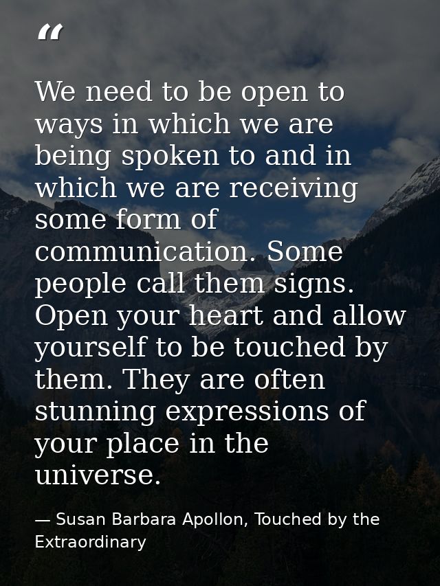 We need to be open to ways in which we are being spoken to and in which we are receiving some form of communication. Som — Susan Barbara Apollon, Touched by the Extraordinary