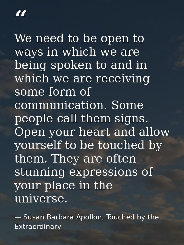 We need to be open to ways in which we are being spoken to and in which we are receiving some form of communication. Som — Susan Barbara Apollon, Touched by the Extraordinary