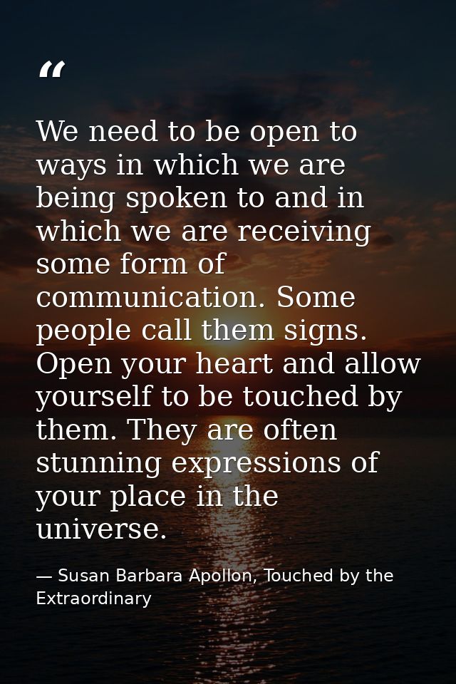 We need to be open to ways in which we are being spoken to and in which we are receiving some form of communication. Som — Susan Barbara Apollon, Touched by the Extraordinary