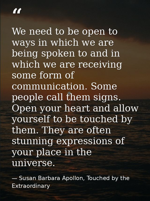 We need to be open to ways in which we are being spoken to and in which we are receiving some form of communication. Som — Susan Barbara Apollon, Touched by the Extraordinary