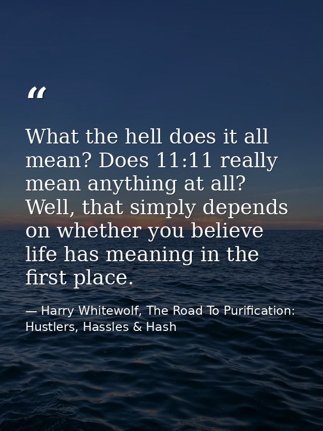 What the hell does it all mean? Does 11:11 really mean anything at all? Well, that simply depends on whether you believe — Harry Whitewolf, The Road To Purification: Hustlers, Hassles & Hash