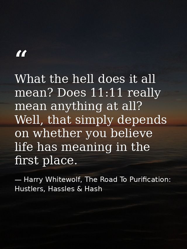 What the hell does it all mean? Does 11:11 really mean anything at all? Well, that simply depends on whether you believe — Harry Whitewolf, The Road To Purification: Hustlers, Hassles & Hash