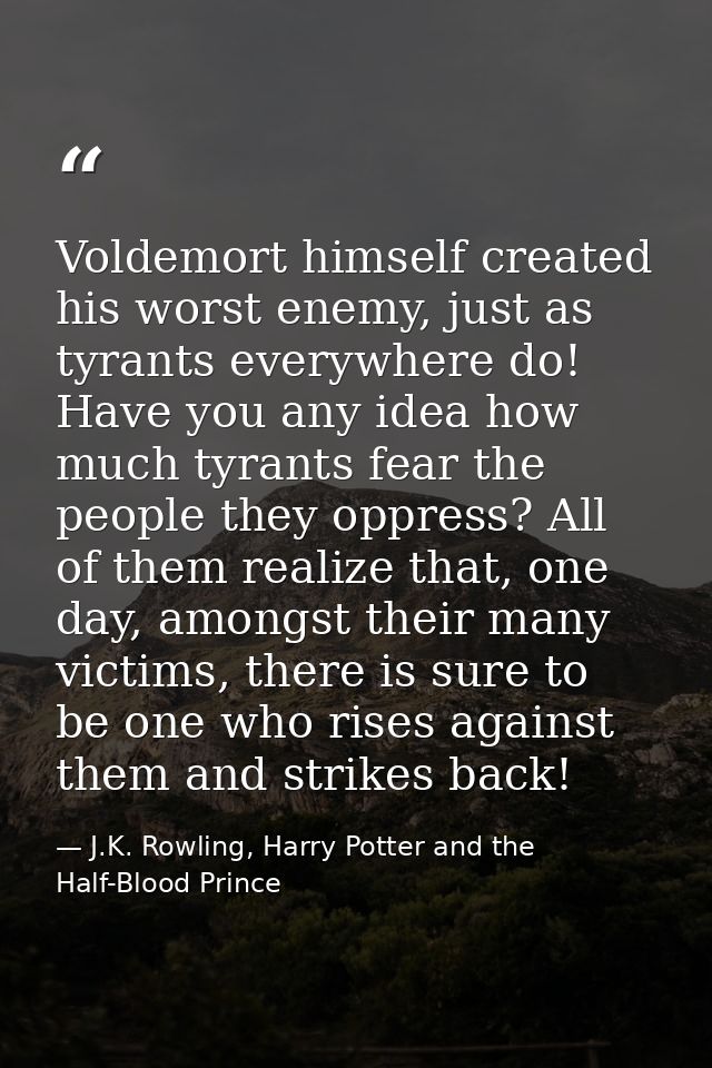 Voldemort himself created his worst enemy, just as tyrants everywhere do! Have you any idea how much tyrants fear the pe — J.K. Rowling, Harry Potter and the Half-Blood Prince