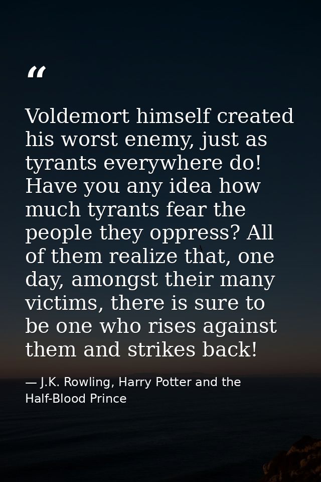 Voldemort himself created his worst enemy, just as tyrants everywhere do! Have you any idea how much tyrants fear the pe — J.K. Rowling, Harry Potter and the Half-Blood Prince