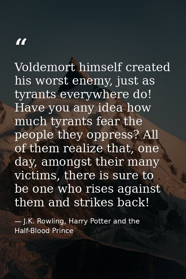 Voldemort himself created his worst enemy, just as tyrants everywhere do! Have you any idea how much tyrants fear the pe — J.K. Rowling, Harry Potter and the Half-Blood Prince