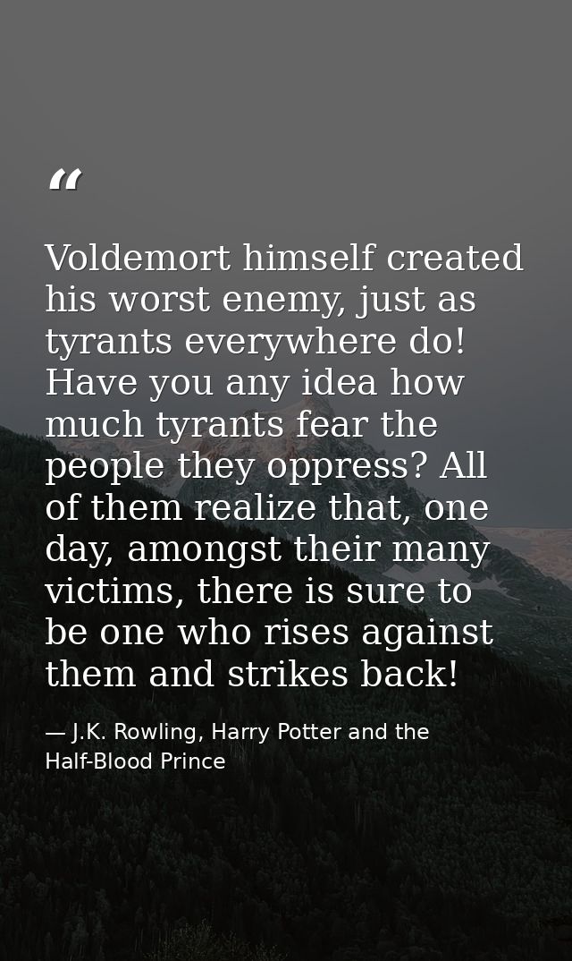 Voldemort himself created his worst enemy, just as tyrants everywhere do! Have you any idea how much tyrants fear the pe — J.K. Rowling, Harry Potter and the Half-Blood Prince