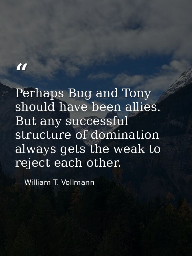 Perhaps Bug and Tony should have been allies. But any successful structure of domination always gets the weak to reject  — William T. Vollmann