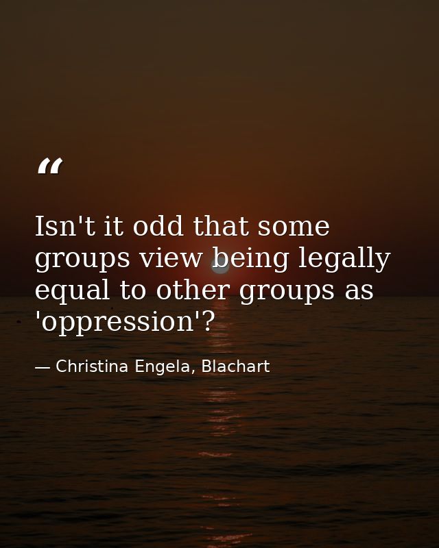 Isn't it odd that some groups view being legally equal to other groups as 'oppression'? — Christina Engela, Blachart